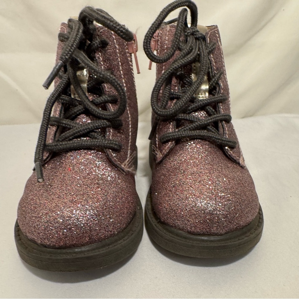 Carter’s ZOLA Pink Glitter Multi Lace Up Zip Combat Boots Toddler Girls Size 7C - Picture 4 of 8